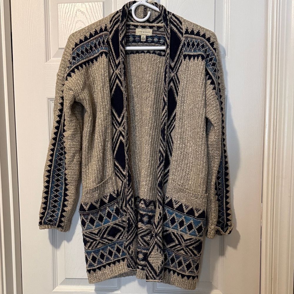 Lucky Brand Beige and Navy Patterned Cardigan
